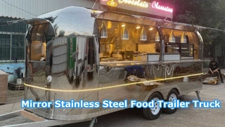 Cucina mobile per rimorchio per alimenti in acciaio inossidabile a specchio di lusso, camion per alimenti vintage completamente personalizzato