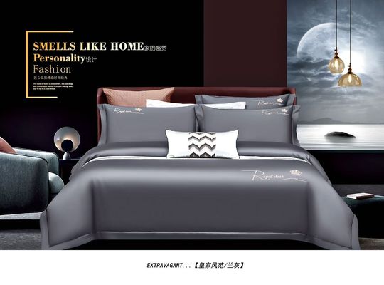 Massiccio Grigio cotone egiziano ricamo copertura di copriletto biancheria da letto set casa tessile
