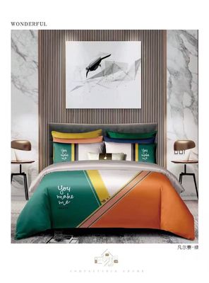 Nuovo arrivo 100% cotone a staple lungo stampa reattiva personalizzata copertura di copriletto Set di biancheria da letto tessuti