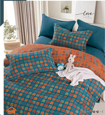 Orange Blue Fashion Design Jacquard Set di biancheria da letto di cotone copertura di copriletto lenzuola montata