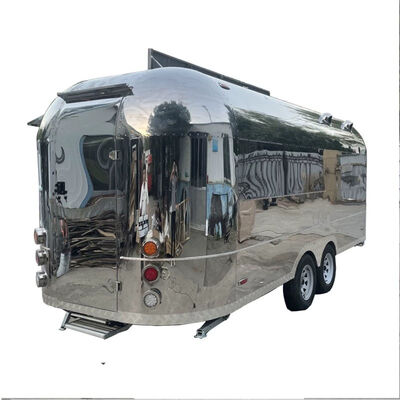 Cucina mobile per rimorchio per alimenti in acciaio inossidabile a specchio di lusso, camion per alimenti vintage completamente personalizzato per caffè, barbecue, fast food
